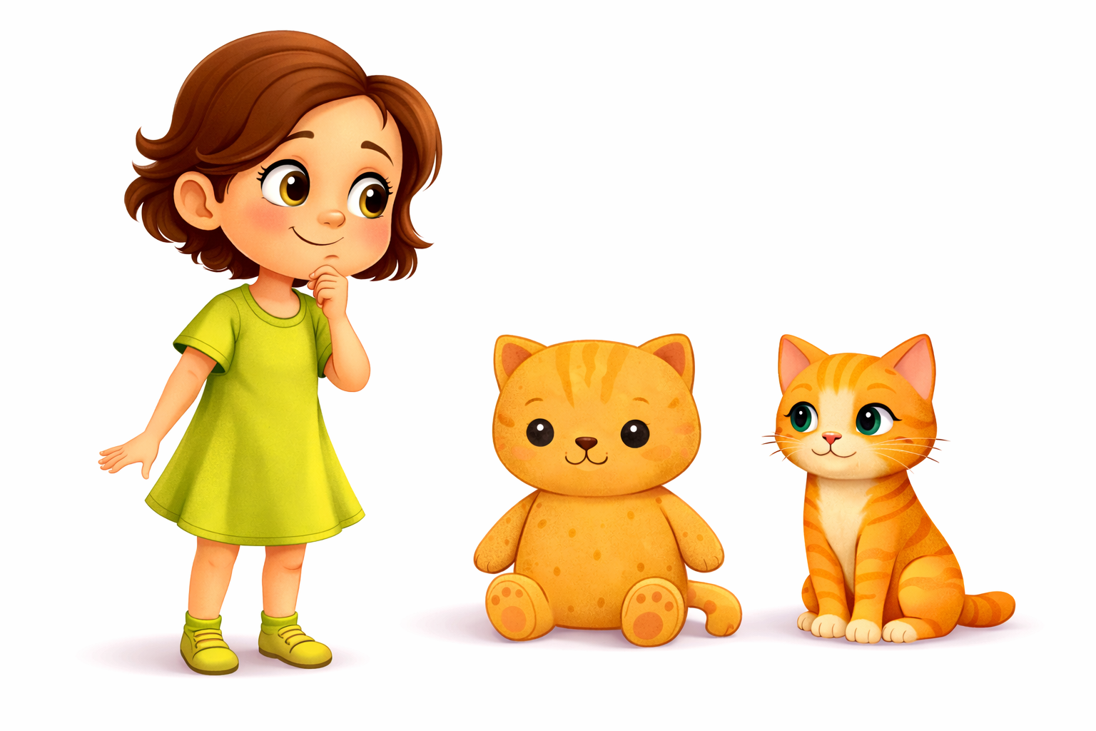 Ilustración de Sarah observando la diferencia entre un ser vivo y un objeto no vivo para explicar biología a niños.